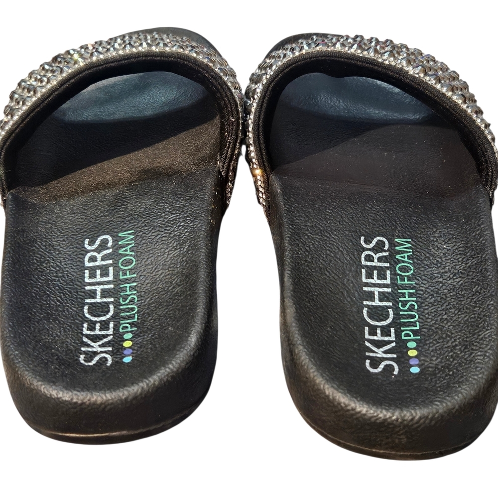 Skechers Size 7 Black Slide  Rhinestone Emblished Sandals - Picture 4 of 6